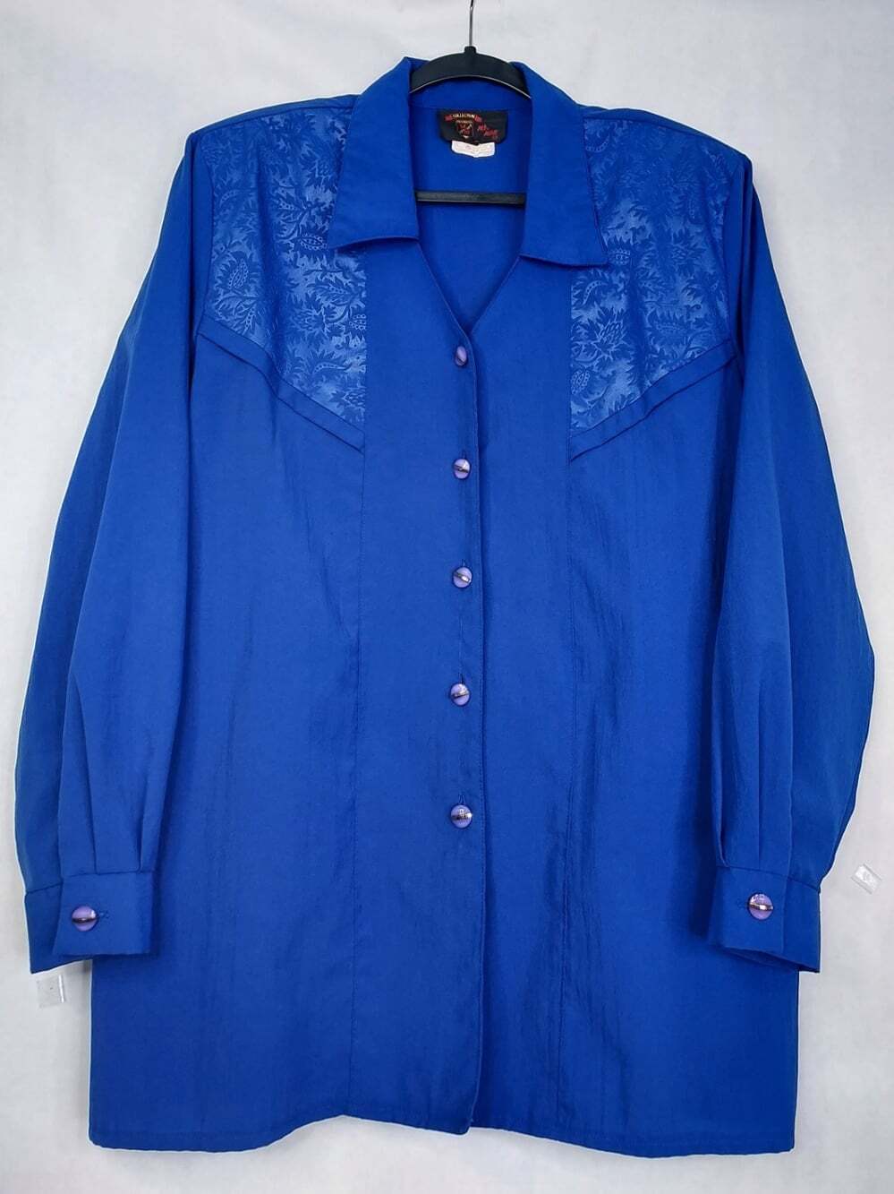 Vintage Western Button Up Shirt Women L Blue Floral Yoke Boho 90s Rodeo Stampede